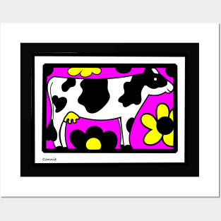 Funny Cow with Flowers Posters and Art